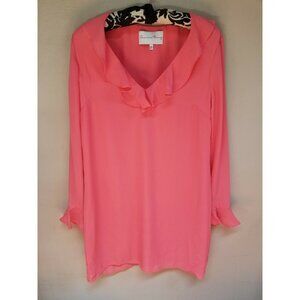 Chanler Henry Womens XS Straight Dress Ruffle Neck Long Sleeves Flare Pink
